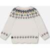 Jacquard Knit Cardigan with Floral Pattern, Off-White - Cardigans - 3