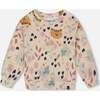 Glittering French Terry Sweatshirt, Beige Cat Print - Sweatshirts - 1 - thumbnail