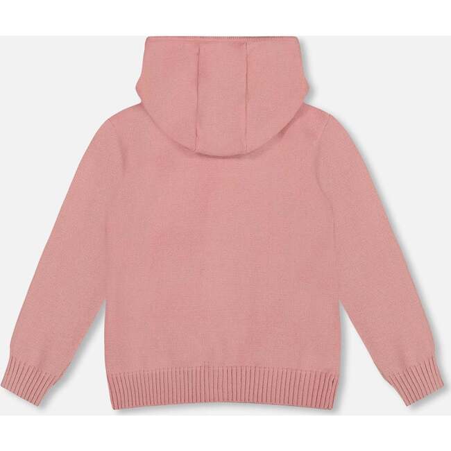 Hooded Knit Cardigan with Unicorn Intarsia, Dusty Pink - Cardigans - 3