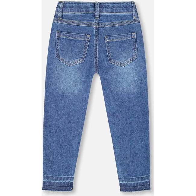 Jeans with Frayed Hems and Floral Embroideries, Blue Denim - Jeans - 4