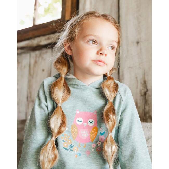 Hooded Tunic with Owl Print, Sage Green - Tank Tops - 3