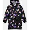 Hooded Fleece Dress with Trompe-L’Œil Bag Detail, Black and Multicolor - Dresses - 1 - thumbnail