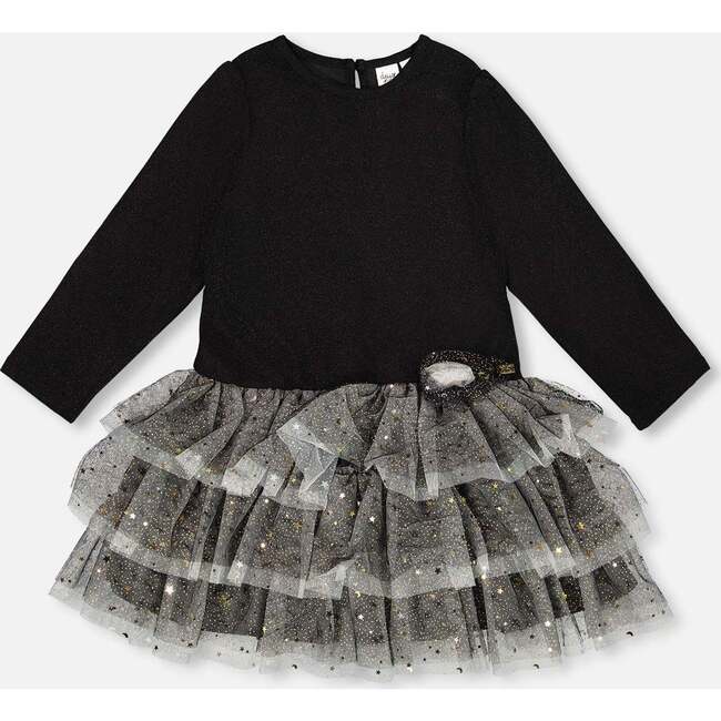 Glittering Mesh Skirt Party Dress, Black