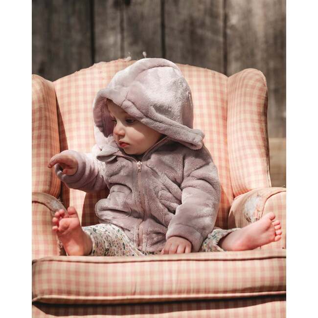 Hooded Zip Plush Jacket, Neutral Purple - Jackets - 2