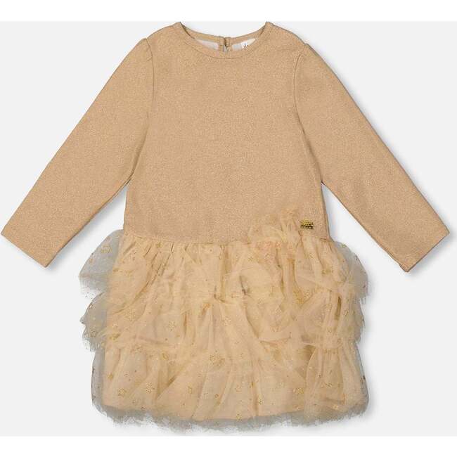 Glittering Mesh Skirt Party Dress, Beige