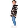 Hooded Polar Fleece Overshirt with Hood, Black and Brown Plaid - Sweatshirts - 2