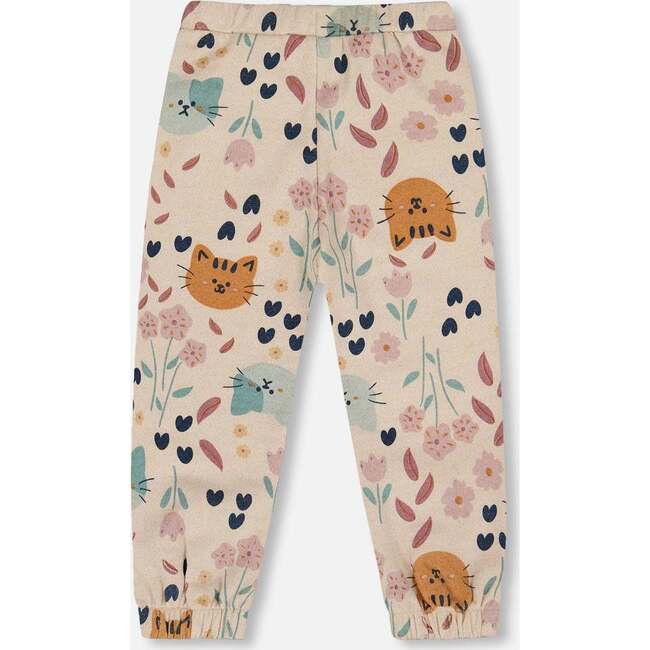 Glittering French Terry Sweatpant, Beige Cat Print - Sweatpants - 4