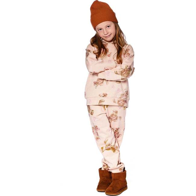 Glittering French Terry Sweatpants, Beige Teddy Bear Print - Sweatpants - 2