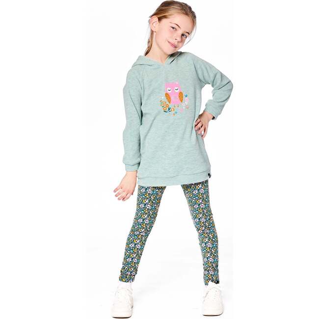 Hooded Tunic with Owl Print, Sage Green - Tank Tops - 4