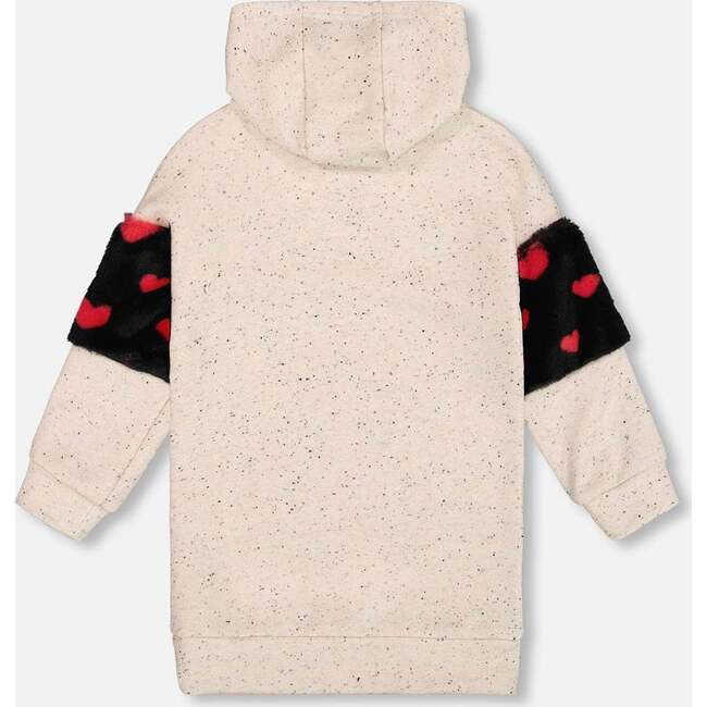 Hooded Glittering French Terry Dress Beige with Heart Bag, Beige and Black - Dresses - 3