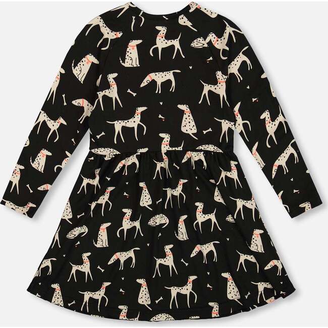 Half Button Jersey Dress, Black Dalmatian Print - Dresses - 3