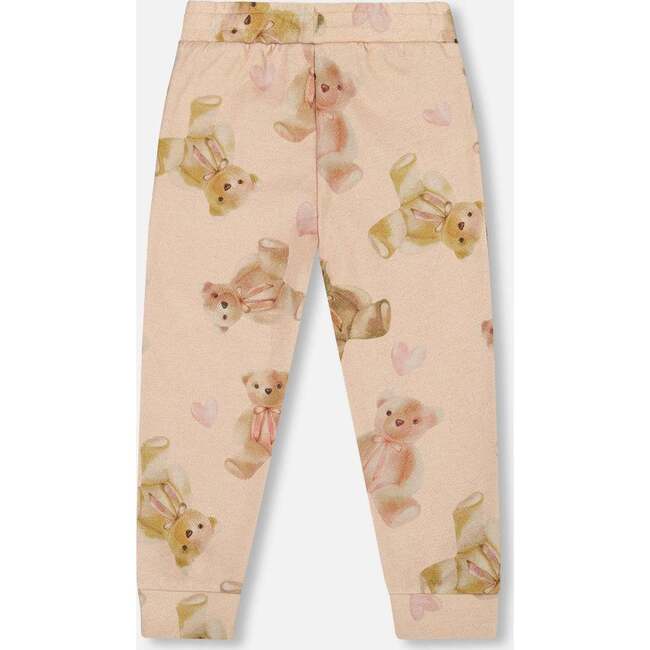 Glittering French Terry Sweatpants, Beige Teddy Bear Print - Sweatpants - 3