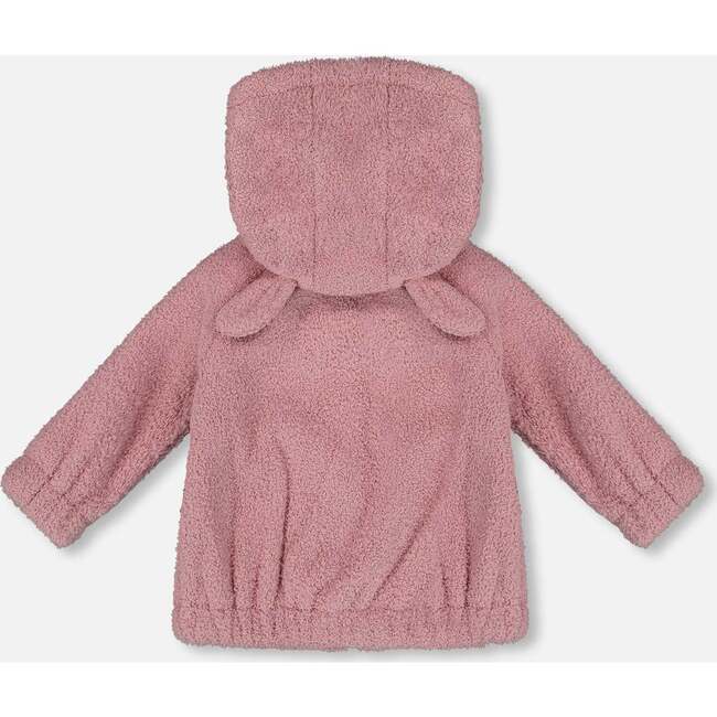 Hooded Full Zip Cat Plush Jacket, Dusty Pink - Jackets - 4