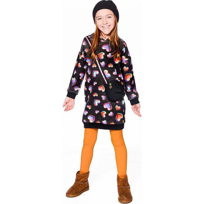 Hooded Fleece Dress with Trompe-L’Œil Bag Detail, Black and Multicolor - Dresses - 2