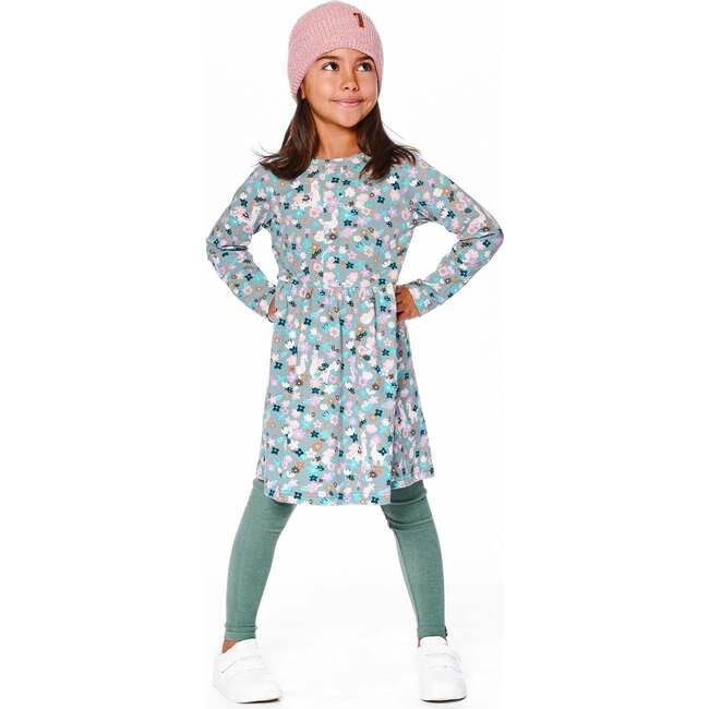 Half Button Organic Cotton Dress, Blue Llama Print - Dresses - 2