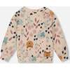 Glittering French Terry Sweatshirt, Beige Cat Print - Sweatshirts - 4