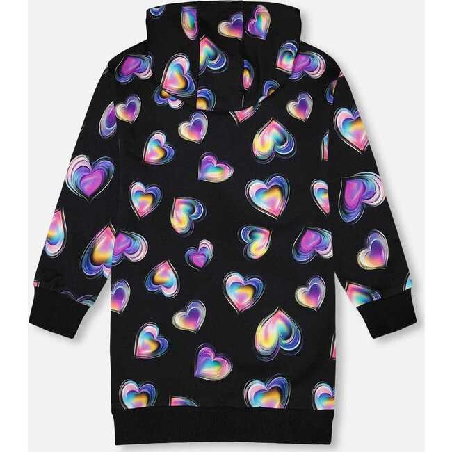 Hooded Fleece Dress with Trompe-L’Œil Bag Detail, Black and Multicolor - Dresses - 3