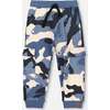 Fleece Sweatpants with Cargo Pockets, Blue Camouflage - Sweatpants - 1 - thumbnail