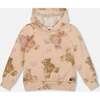 Glittering French Terry Hoodie, Beige Teddy Bear Print - Sweatshirts - 1 - thumbnail