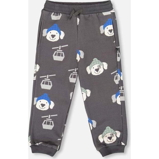 Fleece Sweatpants, Gray Dog Print