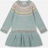 Jacquard Sweater Dress with Ribbed Skirt, Jade Green - Dresses - 1 - thumbnail