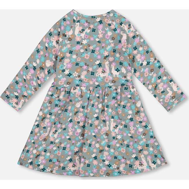 Half Button Organic Cotton Dress, Blue Llama Print - Dresses - 3