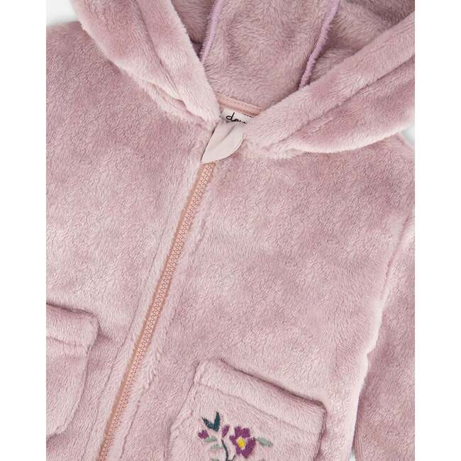 Hooded Zip Plush Jacket, Neutral Purple - Jackets - 4
