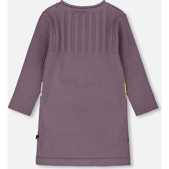 Jacquard Sweater Dress with Polka Dot Pattern, Purple Gray - Dresses - 3