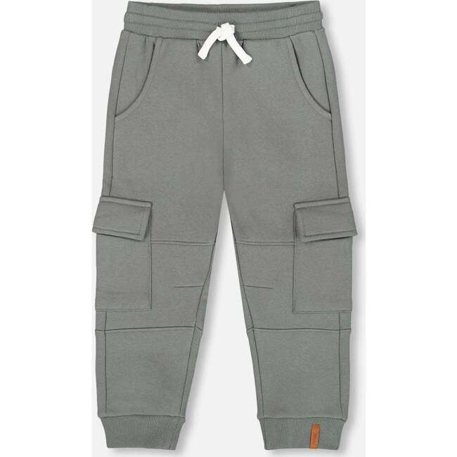 Fleece Sweatpants with Cargo Pockets Gray Green, Green Gray