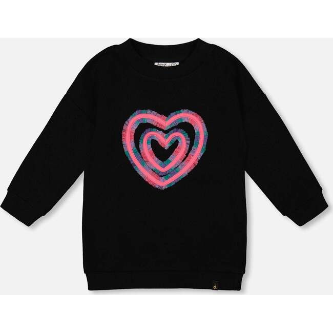 Fleece Jacquard Tunic with Heart Applique, Black