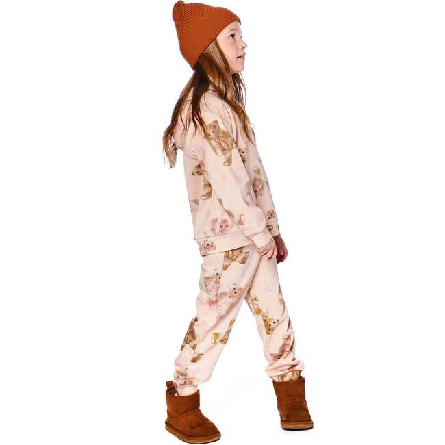 Glittering French Terry Hoodie, Beige Teddy Bear Print - Sweatshirts - 2