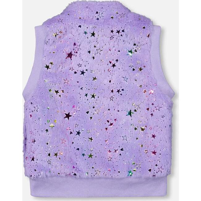 Faux Fur Zipped Vest, Lavender - Vests - 3