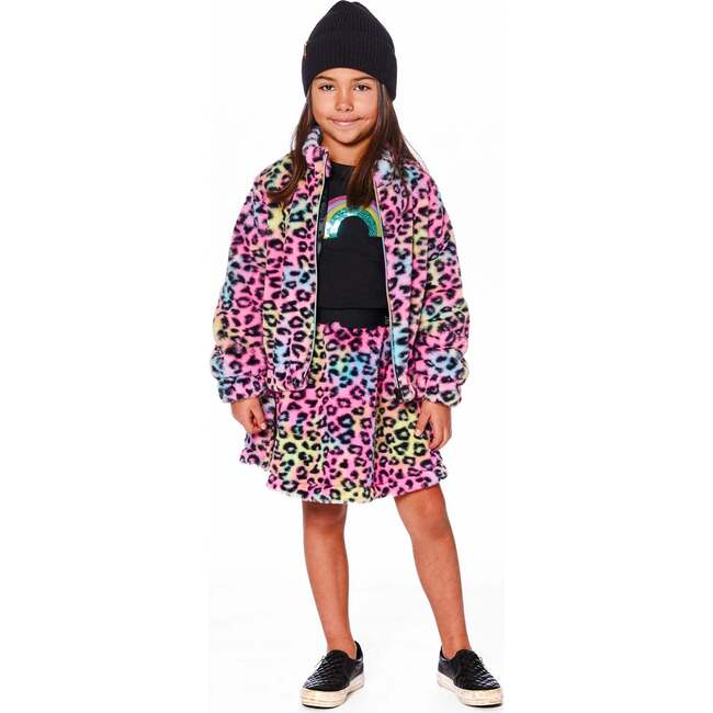 Faux Fur Zipped Jacket Multicolor Leopard, Black and Multicolor - Jackets - 2