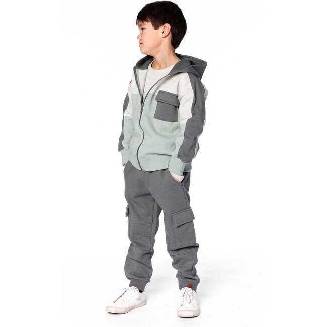 Fleece Sweatpants with Cargo Pockets Gray Green, Green Gray - Sweatpants - 2