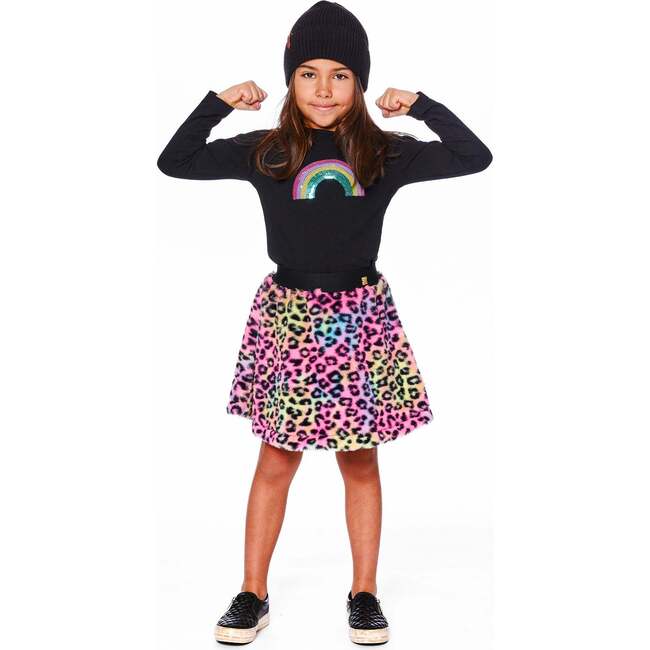 Faux Fur Skirt Multicolor Leopard, Black and Multicolor - Skirts - 2
