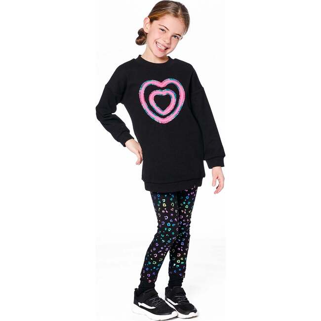 Fleece Jacquard Tunic with Heart Applique, Black - Tank Tops - 2