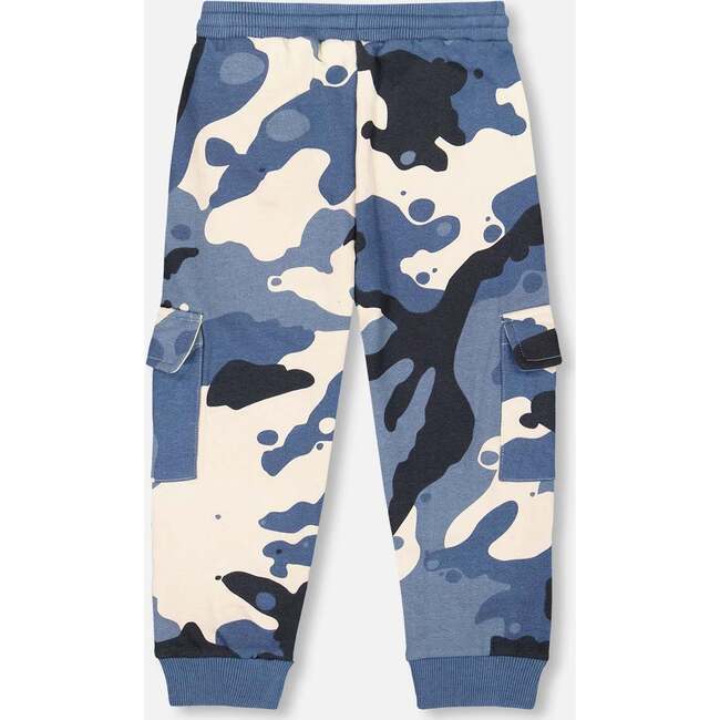 Fleece Sweatpants with Cargo Pockets, Blue Camouflage - Sweatpants - 3