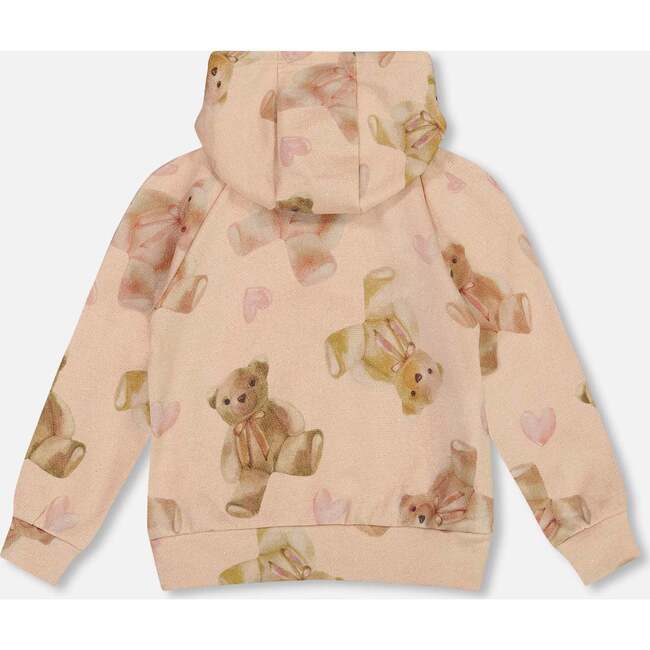 Glittering French Terry Hoodie, Beige Teddy Bear Print - Sweatshirts - 3