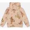 Glittering French Terry Hoodie, Beige Teddy Bear Print - Sweatshirts - 3