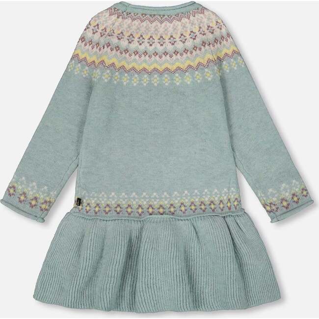 Jacquard Sweater Dress with Ribbed Skirt, Jade Green - Dresses - 3