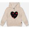 Glittering Beige French Terry Hoodie with Heart Applique, Beige and Black - Sweatshirts - 1 - thumbnail