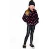 Faux Fur Short Coat with Hearts, Black and Red - Jackets - 2