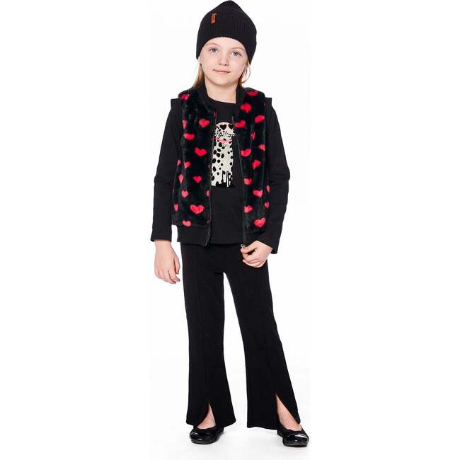 Faux Fur Sleeveless Vest with Hearts, Black and Red - Vests - 2