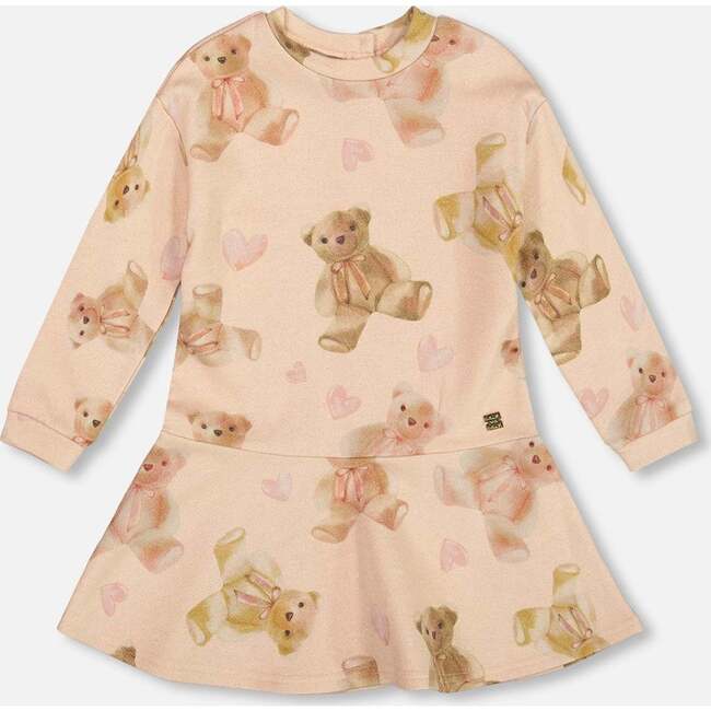 Glittering French Terry Dress, Beige Teddy Bear Print