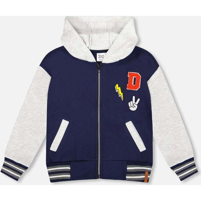 Full Zip Hooded Fleece Jacket, Navy Blue