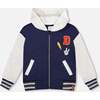 Full Zip Hooded Fleece Jacket, Navy Blue - Sweatshirts - 1 - thumbnail