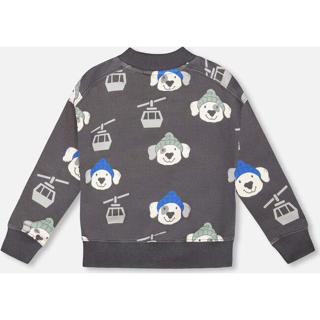 Fleece Pullover Sweatshirt, Gray Dog Print - Sweatshirts - 3