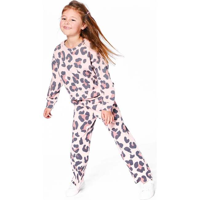 French Terry Wide Leg Sweatpants, Pink Leopard - Sweatpants - 2
