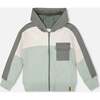 Full Zip Fleece Color Block Sweatshirt, Green Gray - Sweatshirts - 1 - thumbnail