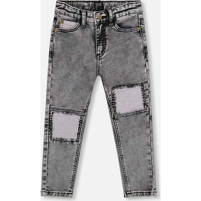 French Terry Pants with Contrasting Patch, Black Denim